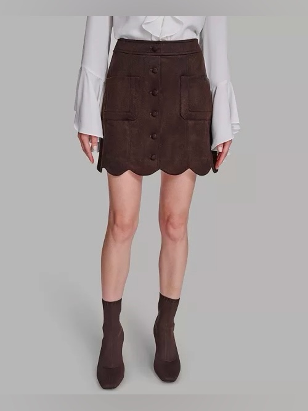 BCBG Women's Tulip Hem Brown Faux Suede Mini Skirt Size 14